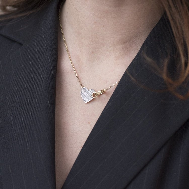 Золоте кольє "Серце з колечком" (фіаніти) кол00885 від ювелірного магазину Онікс - 3