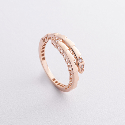 Кольцо "Змея" в красном золоте (фианиты) к08302