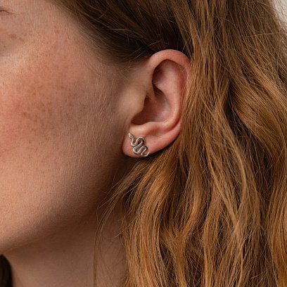 Серебряные серьги - пусеты "Змеи" 123231 №2