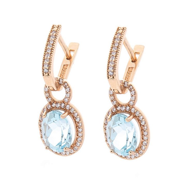 Золоті сережки з блакитним топазом і фіанітами с01371 від ювелірного магазину Онікс - 1