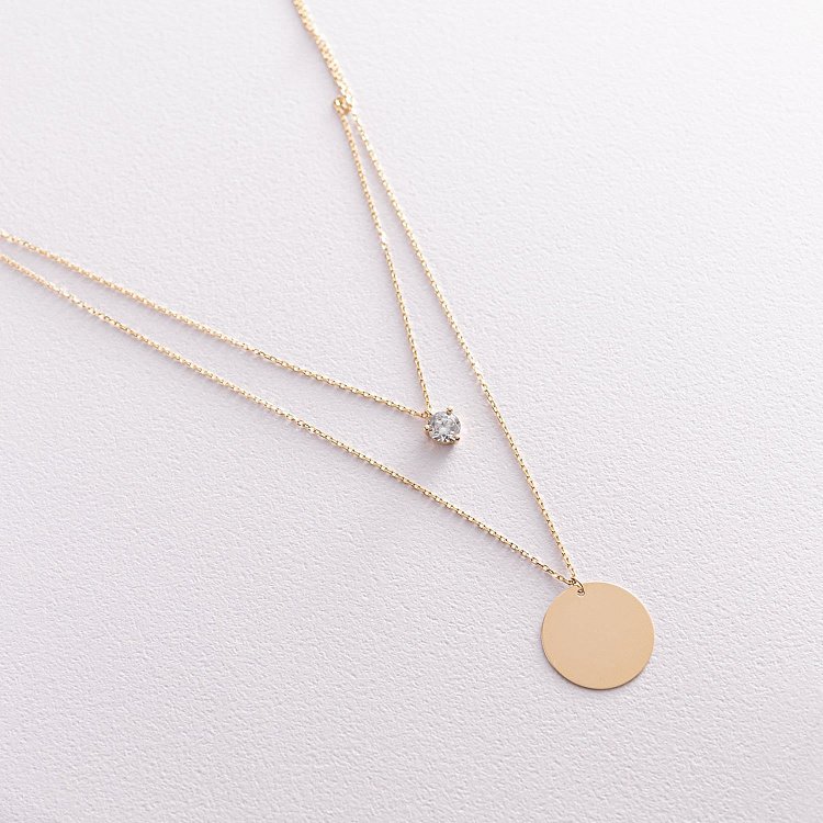 Колье с фианитом в желтом золоте (возможна гравировка) кол01785 от ювелирного магазина Оникс - 2