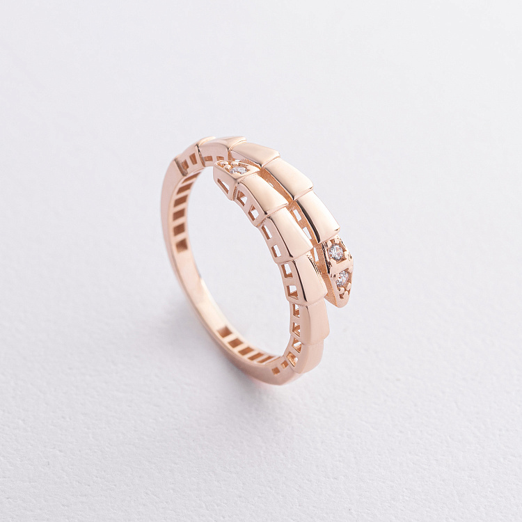 Кольцо "Змея" в красном золоте (фианиты) к08302 от ювелирного магазина Оникс