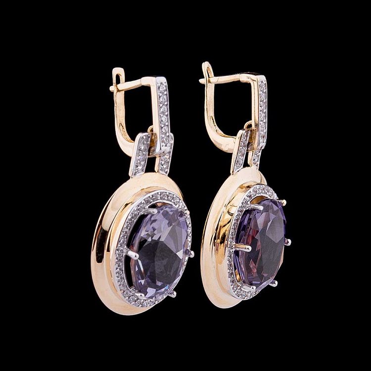 Золоті сережки з александритом і фіанітами с03721 від ювелірного магазину Онікс - 2