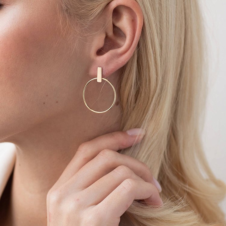 Серьги - пусеты "Уверенность" в желтом золоте с07749 от ювелирного магазина Оникс - 8