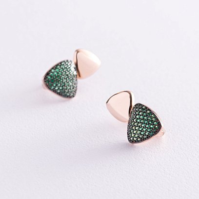 Золоті сережки з зеленими фіанітами с05097 №3