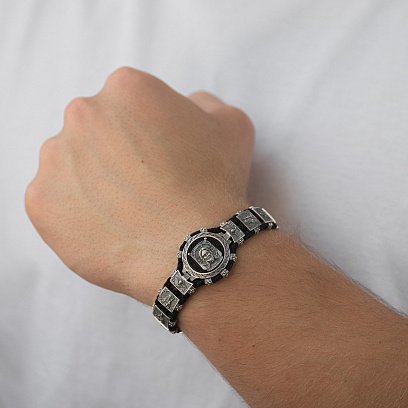 Серебряный браслет "Спас Нерукотворный" (эбеновое дерево) 1318 №2