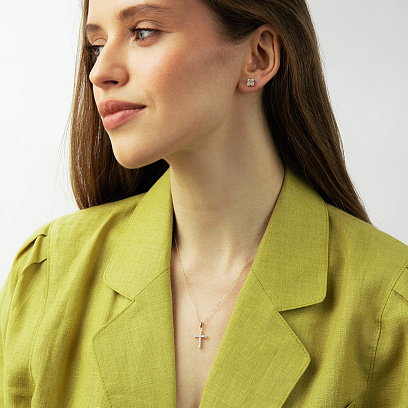 Сережки - пусети "Fleur" у жовтому золоті (діаманти) сб0690cha №6