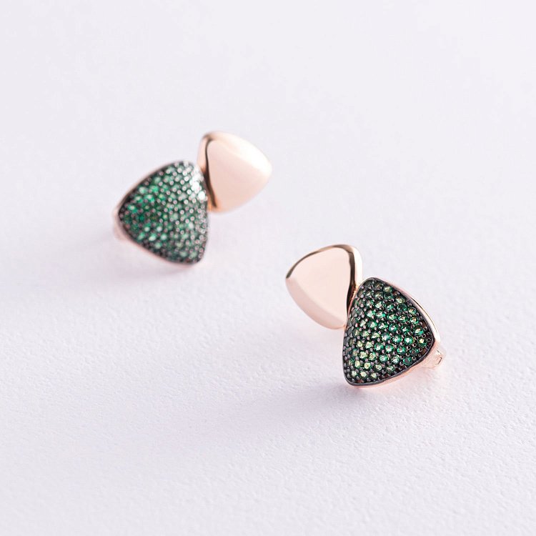 Золоті сережки з зеленими фіанітами с05097 від ювелірного магазину Онікс - 2