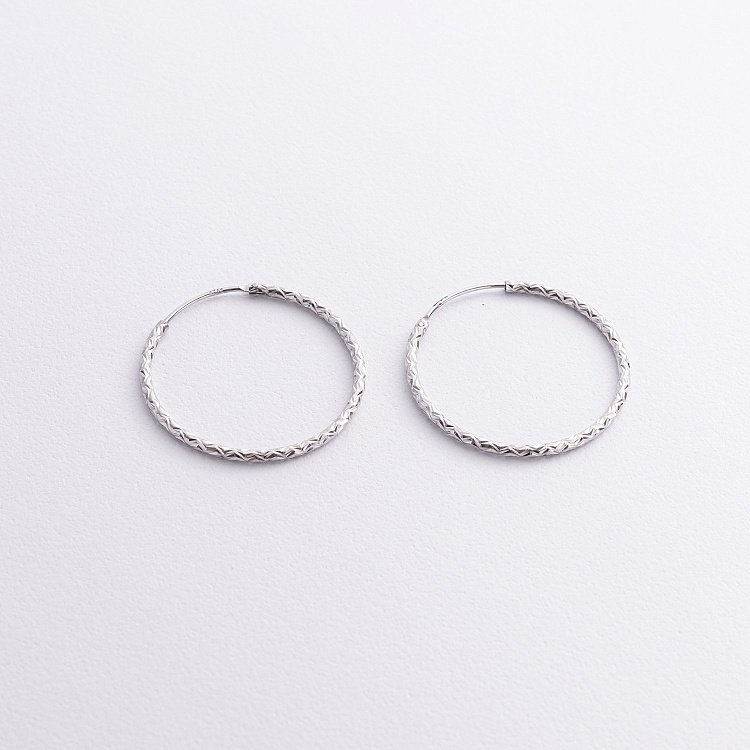 Серьги - кольца в серебре (3.3 см) 123430 от ювелирного магазина Оникс - 3