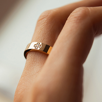 Каблучка "Конюшина" в червоному золоті (фіаніти) к07634 №4