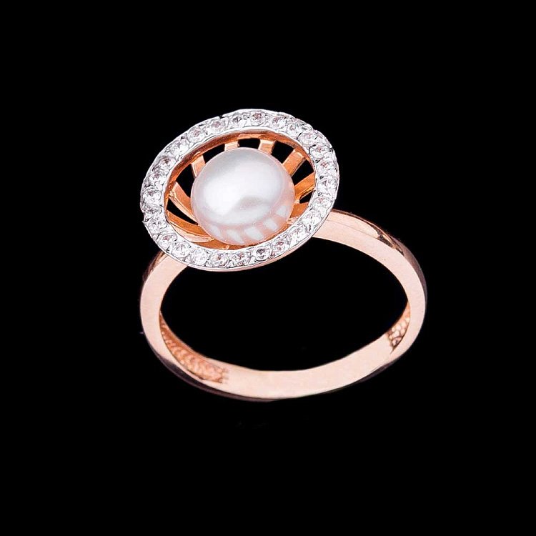 Золотое кольцо с культ. пресн. жемчугом и фианитами к00611 от ювелирного магазина Оникс - 1