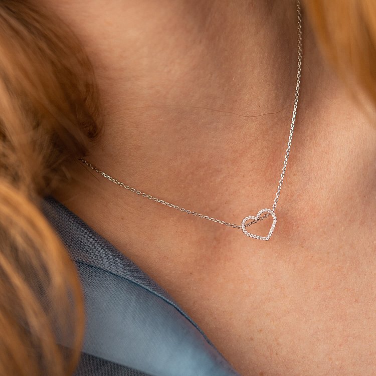 Серебряное колье "Сердечко" с фианитами 908-01004 от ювелирного магазина Оникс - 6