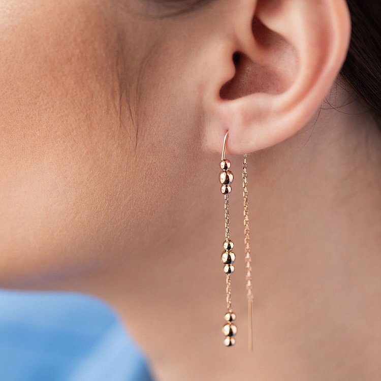 Золоті висячі сережки з кульками (протяжки) с08275 від ювелірного магазину Онікс - 4