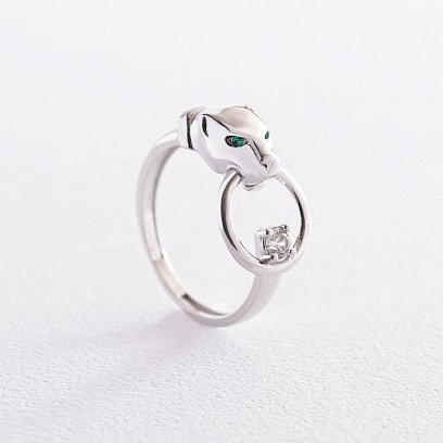 Кольцо "Пантера" в белом золоте (фианиты) к06846