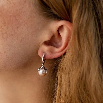 Сережки в білому золоті (культ. прісн. перли) с08586 №2