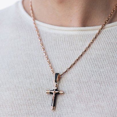 Чоловічий православний хрест "Розп'яття. Врятуй та Збережи" з ебенового дерева та золота п03473 №2