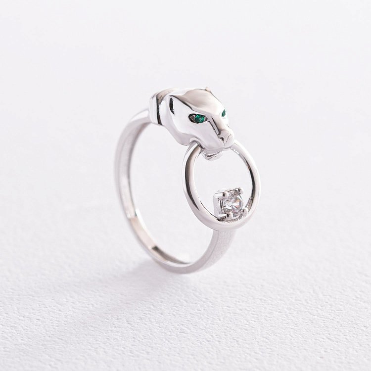 Кольцо "Пантера" в белом золоте (фианиты) к06846 от ювелирного магазина Оникс