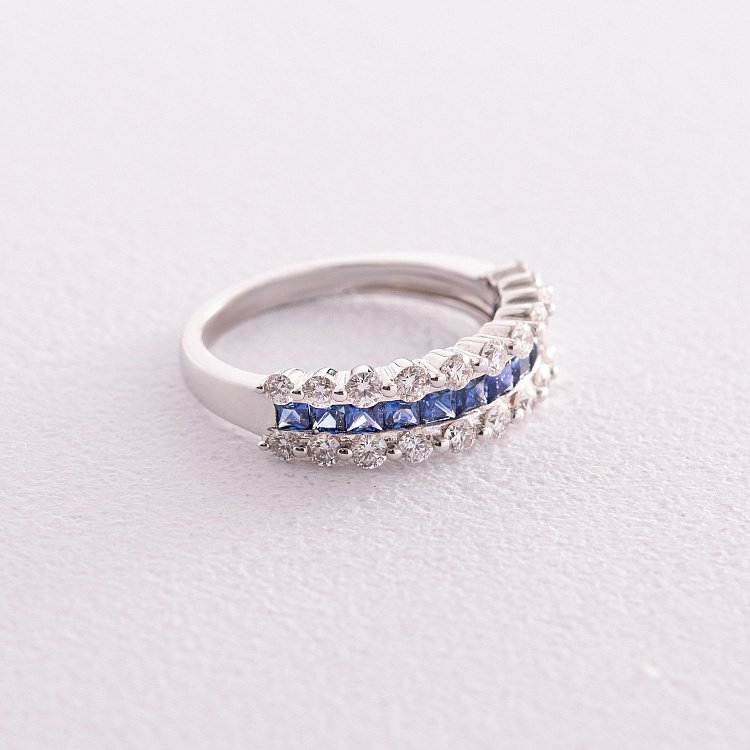 Золота каблучка з діамантами та сапфірами кб0426mi від ювелірного магазину Онікс - 3