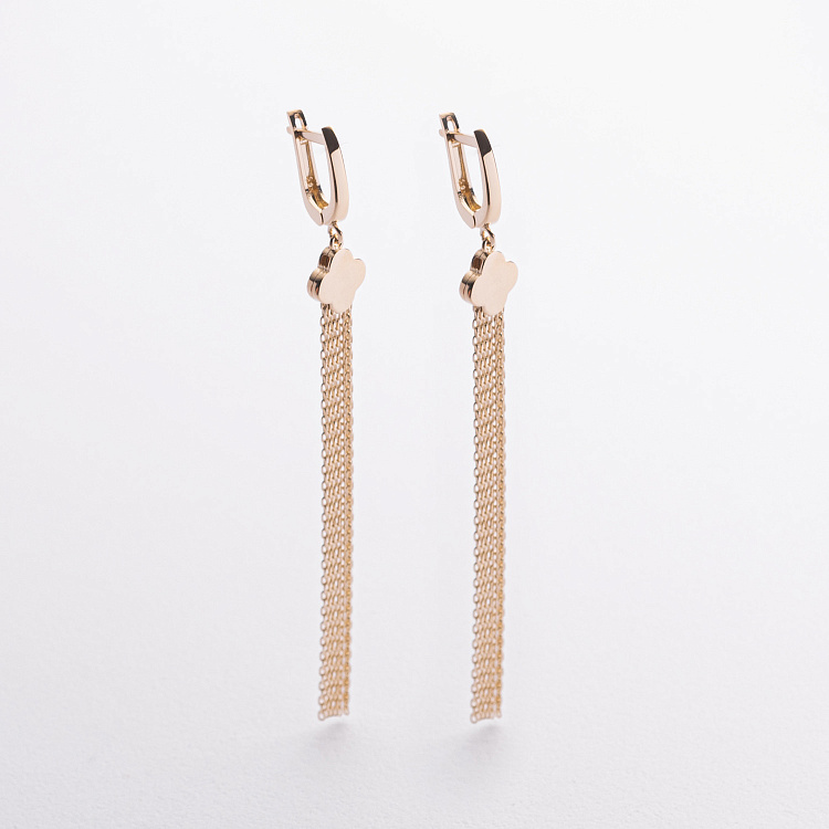 Сережки "Конюшина" з ланцюжками (жовте золото) с09409 від ювелірного магазину Онікс