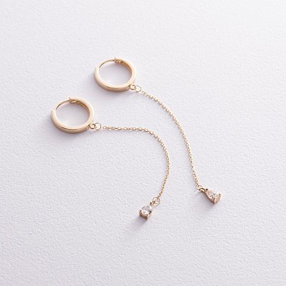 Сережки - кільця "Крапельки" з фіанітами (жовте золото) с08352 №9