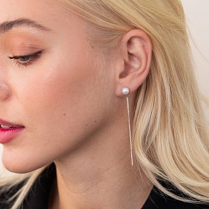 Серебряные серьги - протяжки с жемчугом 123104 №5