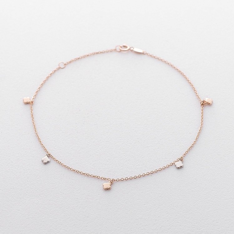 Золотой браслет на ногу "Клевер" б03683 от ювелирного магазина Оникс