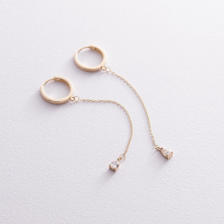 Сережки - кільця "Крапельки" з фіанітами (жовте золото) с08352 від ювелірного магазину Онікс - 9