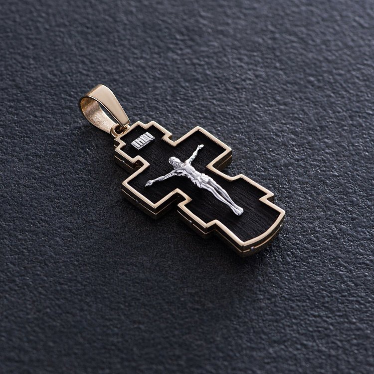 Мужской православный крест из эбенового дерева и золота "Распятие. Спаси и Сохрани" п0025ж от ювелирного магазина Оникс - 6