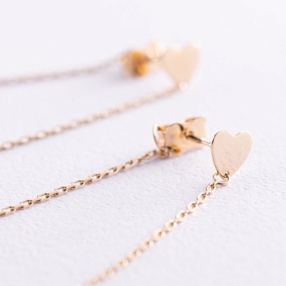 Золоті сережки - пусети на ланцюжку "Сердечка" с05955 №3