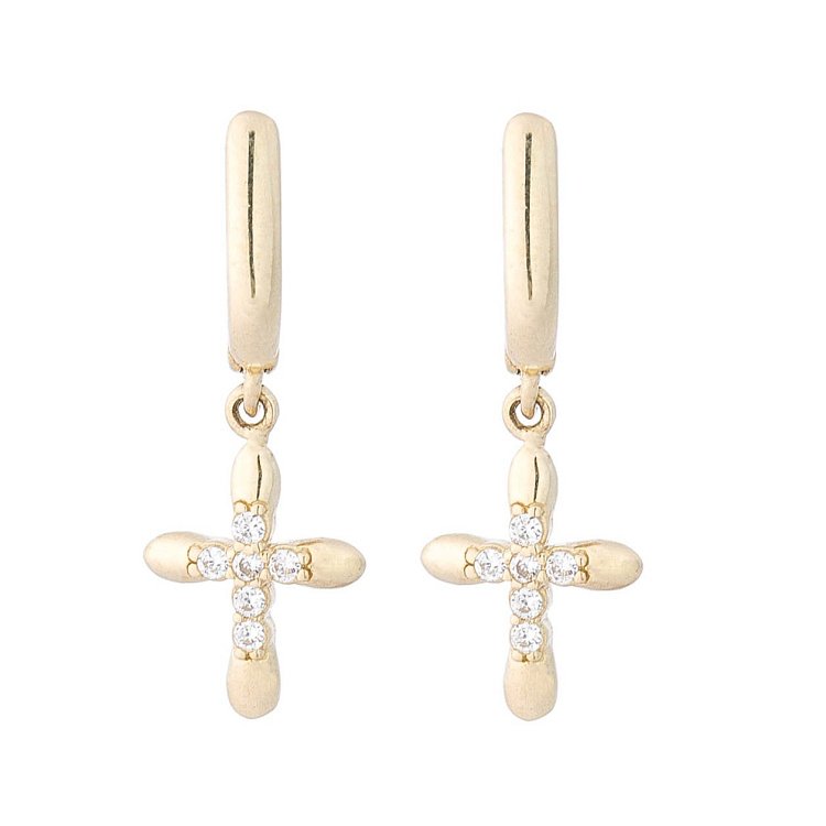 Золоті сережки "Хрестики" з фіанітами с05625 від ювелірного магазину Онікс