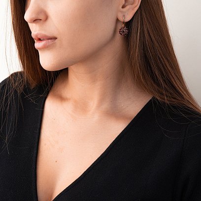 Золотые серьги с пиропом (гранатом) с04161 №2