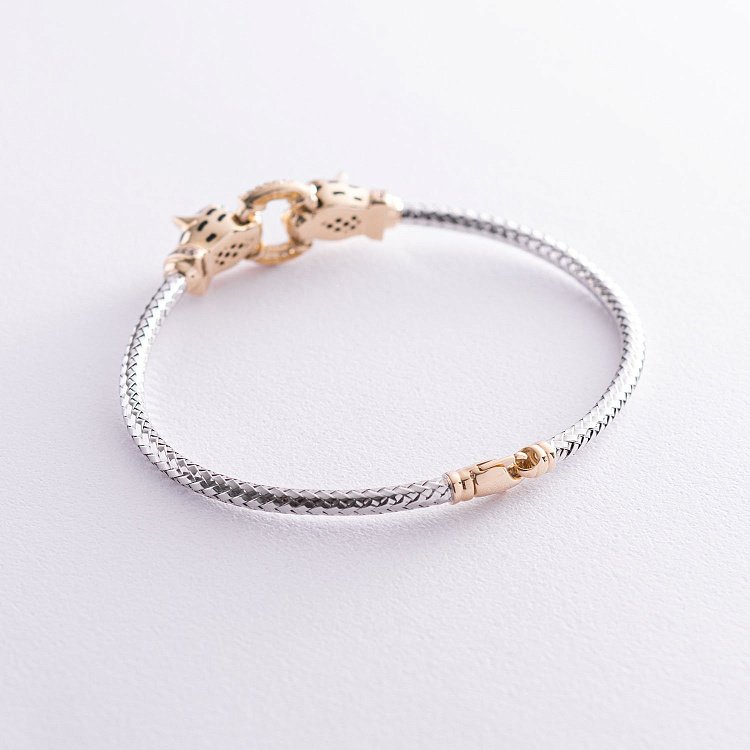 Золотой браслет "Пантеры" (фианит, эмаль) б02790 от ювелирного магазина Оникс - 2