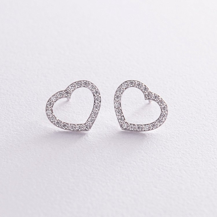 Золоті сережки - пусети "Сердечка" з фіанітами с08281 від ювелірного магазину Онікс