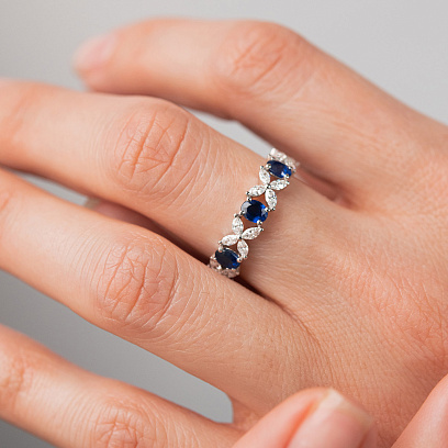 Золота каблучка "Конюшина" з діамантами і сапфірами кб0672ca №2