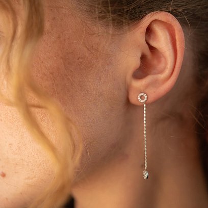 Серьги - пусеты "Кружочки" в белом золоте (фианиты) с07278 №6