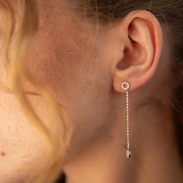 Серьги - пусеты "Кружочки" в белом золоте (фианиты) с07278 от ювелирного магазина Оникс - 6