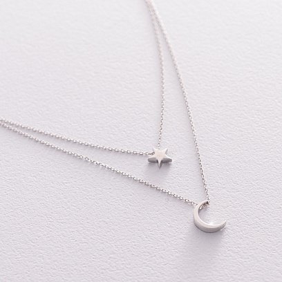 Подвійне кольє "Зірка і місяць" в білому золоті кол01872