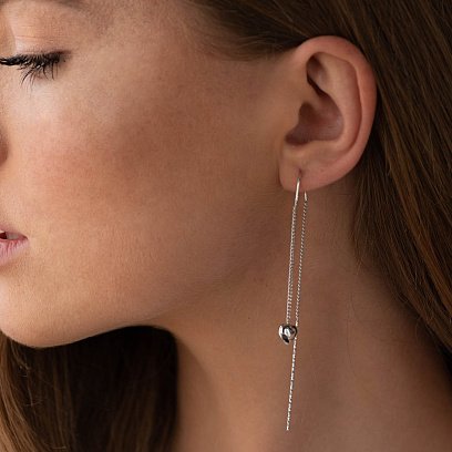 Срібні сережки-протяжки "Сердечка" 122735 №3