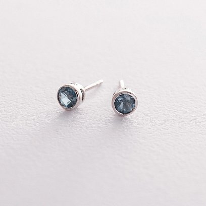 Золоті сережки-пусети (топаз "Лондон блакитний") сб0176gl