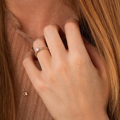 Заручальна золота каблучка з фіанітом к08197 №4