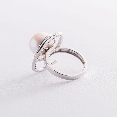 Золотое кольцо "Круговорот" с бриллиантами и жемчугом к748 №5