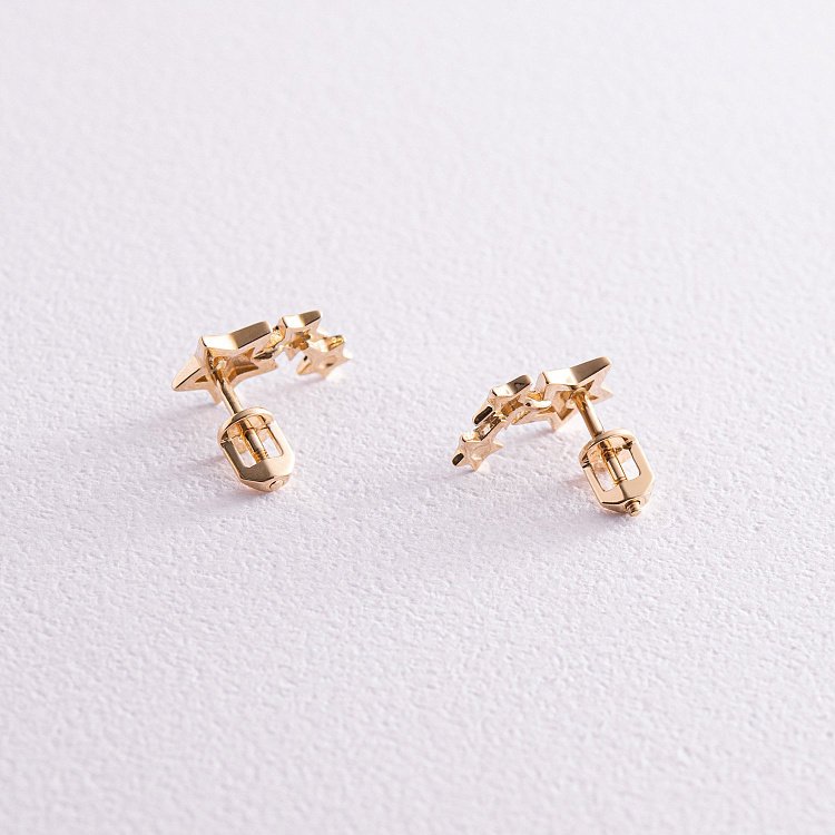 Сережки - пусети "Зірочки" у жовтому золоті с08032 від ювелірного магазину Онікс - 2