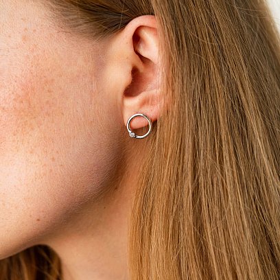 Серьги - пусеты "Удача" в белом золоте (фианиты) с06915 №2