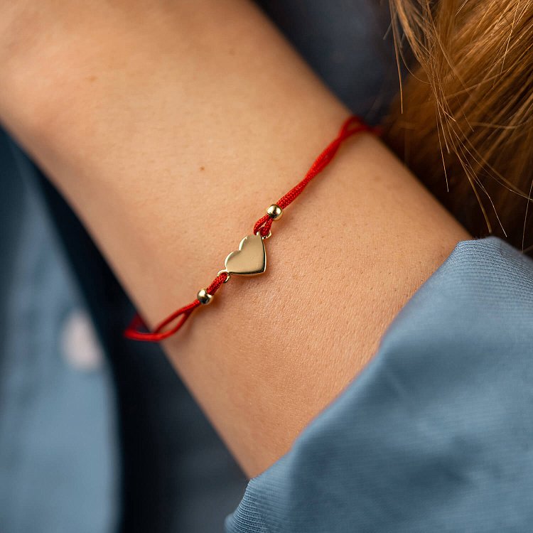 Браслет с красной нитью "Сердце" (желтое золото) б05277 от ювелирного магазина Оникс - 3