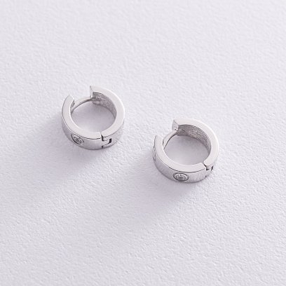 Сережки - кільця "Love" в білому золоті (фіаніти) С1004-1р №2