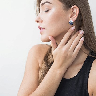 Золоті сережки з сапфірами, діамантами і уваровітом сб0065gm №4