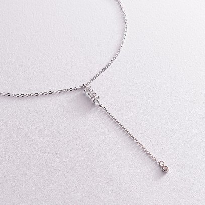 Срібне кольє - краватка з фіанітами 181177