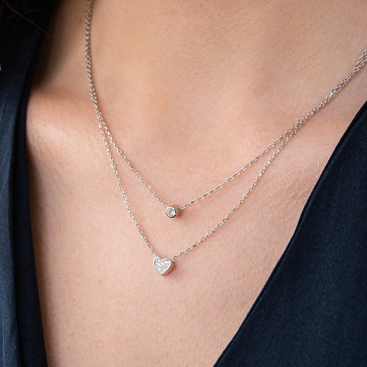 Серебряное колье "Сердечко" с фианитами 181129 от ювелирного магазина Оникс
