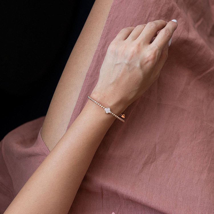 Золотой браслет "Клевер" (фианит) б04138 от ювелирного магазина Оникс - 1