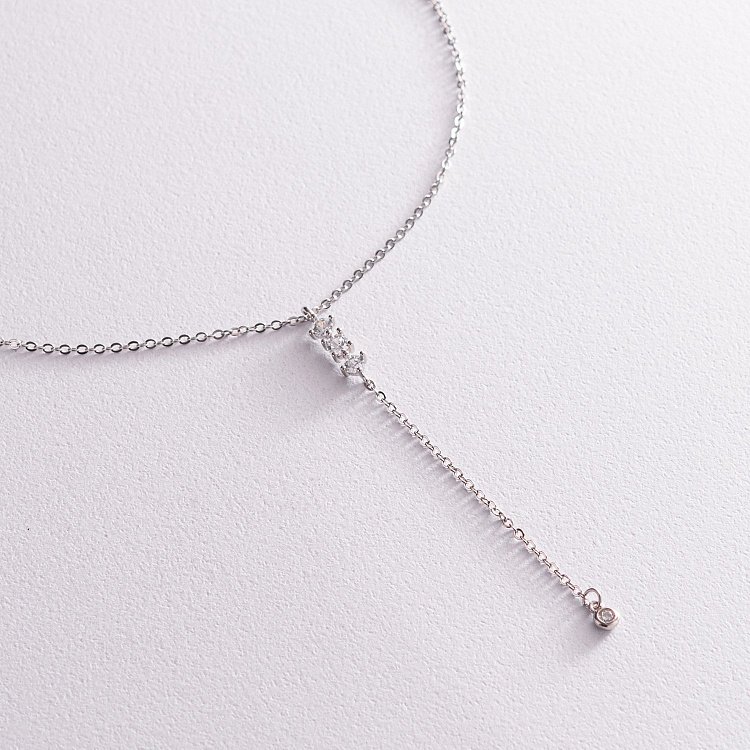 Срібне кольє - краватка з фіанітами 181177 від ювелірного магазину Онікс